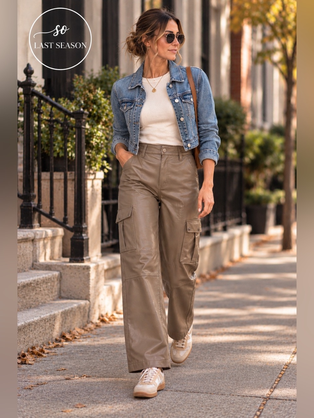 Abercrombie ’90s Relaxed Cargo Vegan Leather Pants Taupe 27